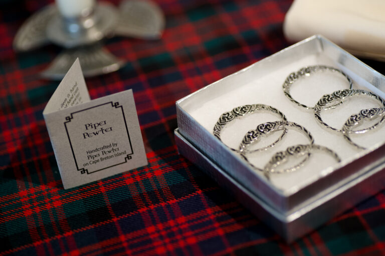Set of six pewter napkin rings in gift box