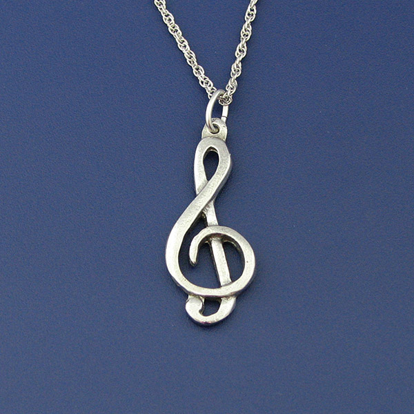 pewter pendant, Treble Cleff on a silver chain